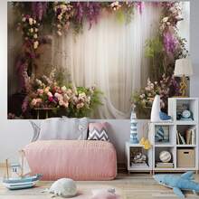 1 pieza Decoración de fondo romántico blanco traslúcido con flores rosas y moradas para bodas, tamaño de 210*150/150*100/100*75CM. Fondo temático para bodas para la ceremonia de recepción de la novia y propuestas de fiesta como regalo de decoración del lugar. - Multicolor - Ver 7