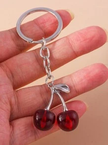 1pc Simulated Cherry Rhinestone Keychain, Creative Fruit Design Pendant Accessory Valentine's Day Valentines Gift Souvenir - Multicolor - View 4