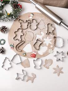 12pcs Fun-Shaped Christmas Theme Cookie Cutter Set, Household 430 Stainless Steel Candy Molds, Complete Set Of Kitchen Bakeware Accessories Christmas Decor Christmas Party Favors Christmas Party Supplies Christmas Party Merry Christmas Christmas Eve Christmas Christmas Decorations Christmas Pajamas Christmas Gifts Christmas Decor - Silver - View 3
