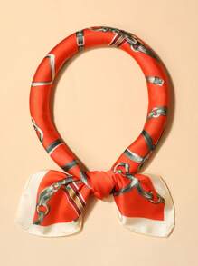 1pc Men's Fashionable Chain Pattern Retro Punk Style Printed Silk Scarf For Traveling And Going Out - A - View 14