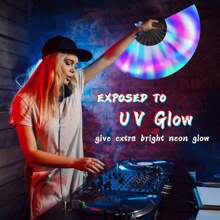 OMyTea UV Glow Rave Fan Foldable Ladies/Men/ - Large Click Festive Foldable Hand Fan - For EDM, Music Festivals, Events, Parties, Dances, Shows (Aurora) - Multicolor - View 2