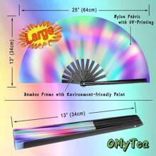 OMyTea UV Glow Rave Fan Foldable Ladies/Men/ - Large Click Festive Foldable Hand Fan - For EDM, Music Festivals, Events, Parties, Dances, Shows (Aurora) - Multicolor - View 5