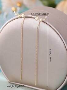 Nooxian Star & Cubic Zirconia Decor Thread Earrings - Yellow Gold - View 5