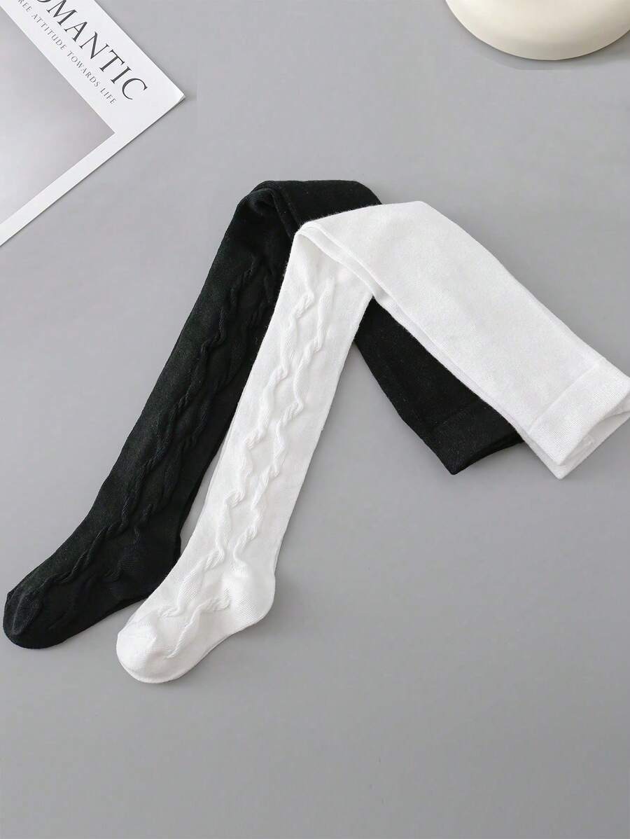 2 件套婴幼儿女童简约黑白紧身裤,适合春秋季校服搭配 - 黑與白 - 查看 1