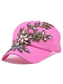 1 sombrero de vaquero hecho a mano con decoración de diamantes de imitación, estilo de gorra de béisbol con diseño de flor de hilo dorado, gorra brillante de moda - Multicolor - Ver 23