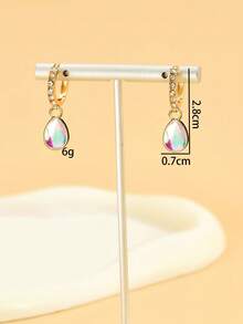 Aretes cuadrados compactos y lindos de joyería para los oídos con goteo de aceite colorido, incrustados con cobre y cristales - Número 2 - Ver 18