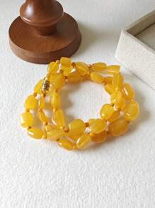 Natural Baltic Amber Baroque Necklace Vintage Style With Mellite Asymmetrical Gemstone Of Therapy Fossilize Resin Calm And Peace Fashion Accessorize Fine Gift For Her Anniversary Birthday Mother's Day Presents