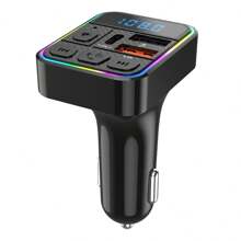 汽车 FM 发射器音乐 MP3 播放器支持 TF 卡 USB 闪存盘播放 Type C 双 USB 车载充电器无线免提通话车载套件 - 黑色 - 查看 1
