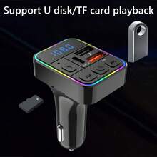 汽车 FM 发射器音乐 MP3 播放器支持 TF 卡 USB 闪存盘播放 Type C 双 USB 车载充电器无线免提通话车载套件 - 黑色 - 查看 6