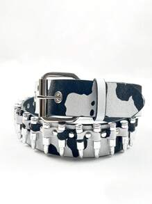 Men's Plus Size Bullet Shaped Western Style Belt, Punk Gothic Rapper Hip Hop Fashion Accessory For Decorating Outfits, Matches With Hoodies, Suitable For Daily Wear And Holidays,School Halloween Skull Skeleton Summer, School Fall, Autumn, Halloween Autumn-Winter Accessories,Suitable For Teens, Youth,Men,Casual, Outdoor, Athletic, Vacation, Graduation Gifts, Birthday, Daily Wear - Multicolor - View 3