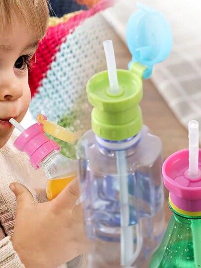 محول رقبة زجاجة متعدد الوظائف مضاد للاختناق مع قش، يساعد الطفل على الانتقال من الزجاجة، يناسب معظم زجاجات المشروبات/المياه (تم إرسال لون عشوائي)