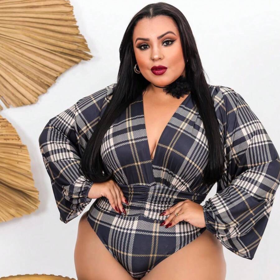 Plus Size Jumpsuits - Xadrez - 查看 1