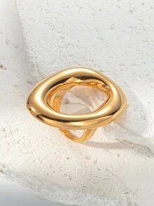 Mazuer 1pc Unique Design Vintage Gold Color Oval Shaped Fashion Ring, Elegant And Versatile, Suitable For Graduation, Holiday, Party, Daily Commute, Vacation - Yellow Gold - View 2