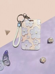 1 件时尚复古花卉卡片夹便携式防水卡套卡片收纳盒男女通用日常学校用品徽章夹 - 彩色 - 查看 5