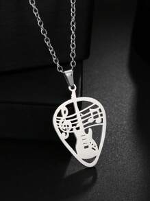 1pc Stainless Steel Rock Guitar Pendant Necklace, Unisex Fashion Jewelry, Suitable For Music Festivals, Parties, And Daily Wear - Guitar Note Necklace - View 5