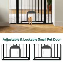 Baby Gate With Adjustable Cat Door, 30 Inch Height Easy Install Pressure/Hardware Mounted Dog Gates For The House, Auto Close Pet Gate For Stairs - 黑色 - 查看 3
