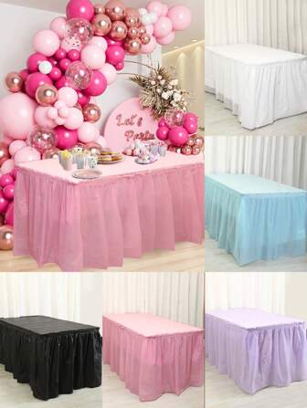 2 件/包纯色一次性桌裙，PE 矩形桌布和裙边装饰，适用于婚礼生日派对用品、圣诞节