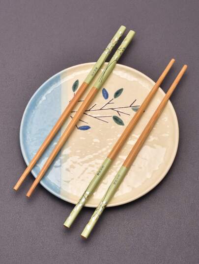 1pc Chopstick, Fashionable Leaf Pattern Bamboo Chopstick For Kitchen, Kitchen, Christmas Gift