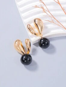 1 par de aretes colgantes de cuentas móviles con textura de metal para mujeres, lindo regalo para citas - Negro - Ver 1