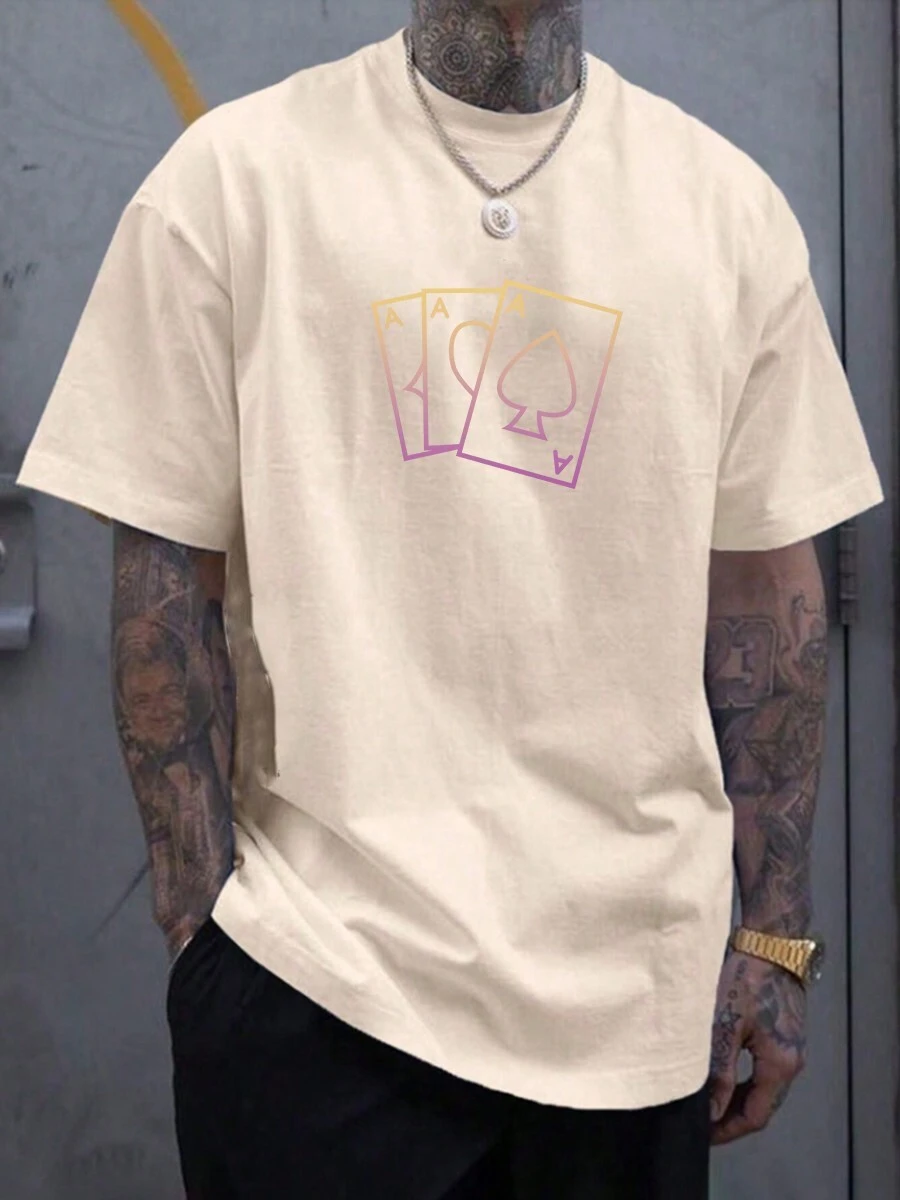 Camisetas para hombres con cuello redondo , manga corta, color degradado estampado gráfico de naipes, informales, simples Camisetas de hombre - Albaricoque - Ver 1