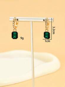 Aretes cuadrados compactos y lindos de joyería para los oídos con goteo de aceite colorido, incrustados con cobre y cristales - Número 2 - Ver 5