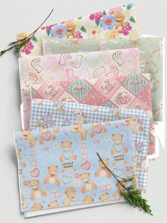 Cartoon Bear Series Polyester-Blend 110g DIY Fabric, Lightweight And Soft Handmade Material For Making Tablecloth, Clothes, Bags, Dust Covers, Pillows