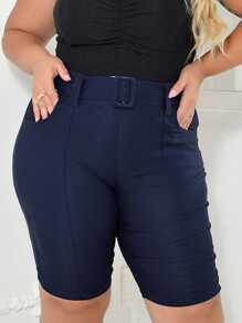 Plus Size Shorts - Navy Blue - View 2
