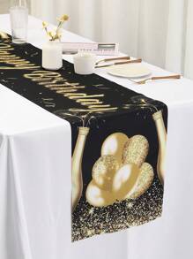 1 pieza Mantel de poliéster para cumpleaños en color negro y dorado, Cubremantel para mesa para decoración de fiesta de té de barbacoa de aniversario para hombres y mujeres. Decoración para cumpleaños de 90, 80, 70, 60, 50, 40 y 30 - oro negro - Ver 1
