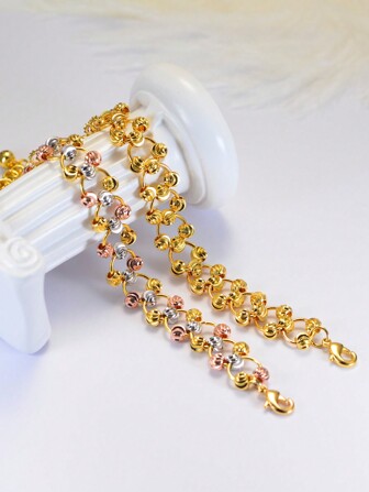 1pc Personalized Simple Geometric Copper Gold Bracelet For Women, Suitable For Dating