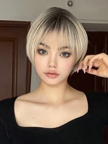 10 英寸短直发假发 女士合成耐热假发 成熟清爽假发 适合日常佩戴 - 金色 - 查看 4