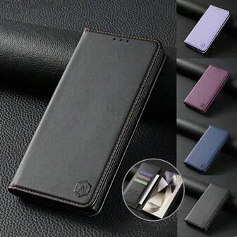 Iphone Cases For Men Solid Color Ultra Thin Strong Magnetic Wallet Phone Case With Card Slots Cash Pocket Compatible With IPhone 15 14 13 12 11 15 Plus 14 Pro Max XR XS 7 8 13 Mini Samsung Galaxy A12 A13 A14 A15 A23 A24 A25 A35 A55 A34 A54 A33 A53 S24 S23 S22 S21 S20 S10 Smoothly Sheep Skin Texture PU Leather Business Flip Cover