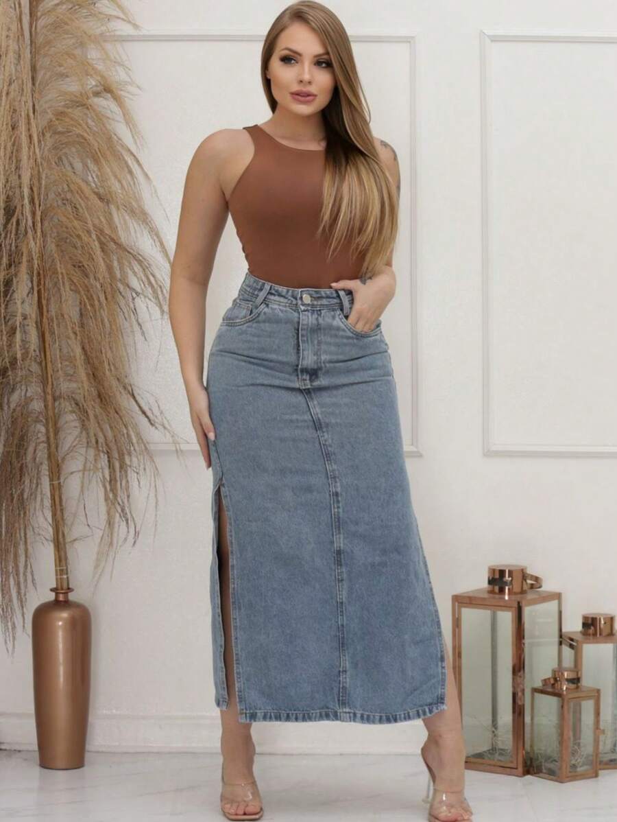 Women Denim Skirts - Rửa trung bình - Xem 1