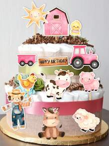 16/24pcs Farm Party Theme Paper Cupcake Toppers, Farm Themed Centerpieces, 4-Inch Farm Animal Cutouts, Farm Animal Decorations, Cupcake Decorations, Tabletop Decorations For Party Favors, Back To School Valentine Day