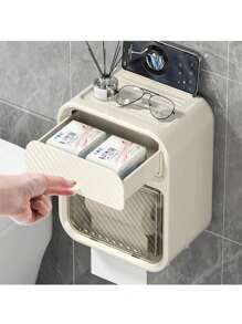 Dispensadores De Papel Para Baño Y Cocina Caja De Pañuelos Caja de pañuelos para baño y cocina con cubo para armario, multiusos, adecuada para rollos de papel y pañuelos de papel - Blanco - Ver 3