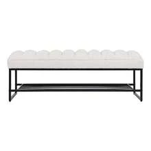 Channel Tufted Bench With Metal Shelf White Sherpa Upholstered Benches End Of Bed Ottoman For Bedroom, Living Room, Entryway (White) - White - View 1