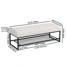 Channel Tufted Bench With Metal Shelf White Sherpa Upholstered Benches End Of Bed Ottoman For Bedroom, Living Room, Entryway (White) - White - View 10