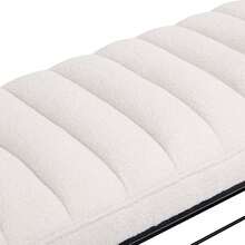 Channel Tufted Bench With Metal Shelf White Sherpa Upholstered Benches End Of Bed Ottoman For Bedroom, Living Room, Entryway (White) - White - View 7