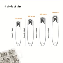 150 alfinetes em caixa, 4 tamanhos. Adequados para ferramentas de costura DIY, fixação de lenços de cabeça e lenços de seda.