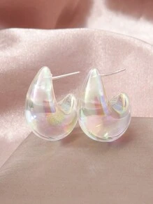 1pair Shining Sweet & Minimalistic Transparent Dopamine Drop Earrings Suitable For Girls' Daily Wear - Water Drop Earrings - View 10