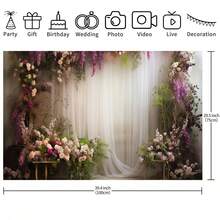 1 pieza Decoración de fondo romántico blanco traslúcido con flores rosas y moradas para bodas, tamaño de 210*150/150*100/100*75CM. Fondo temático para bodas para la ceremonia de recepción de la novia y propuestas de fiesta como regalo de decoración del lugar. - Multicolor - Ver 4
