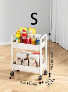 1pc Small Cart Storage Rack, Freestanding Kitchen/Bedroom/Snack Multilayer Mobile Shelf, Bathroom/Toilet Organizer Shelf - White - View 10