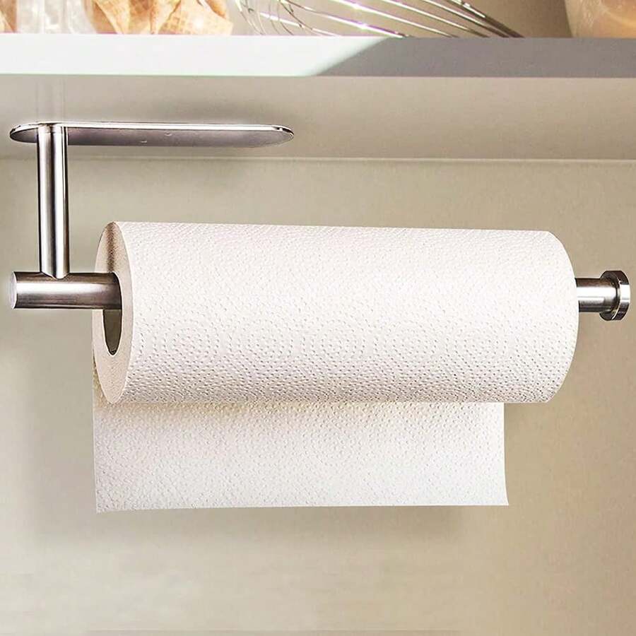 1入組廚房紙巾架-櫥櫃下掛式廚房紙卷架,浴室貼式紙巾架,掛壁磨砂黑色紙巾盒,不鏽鋼製 - 銀色 - 查看 1
