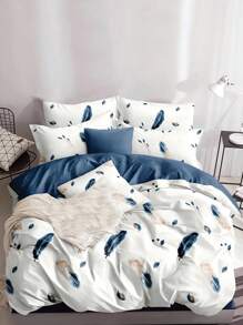 Feather Pattern Duvet Cover Set(1 Duvet Cover & 2 Pillowcase), Modern Polyester Bedding Set For Home - Multicolor - View 2