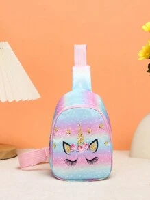 1pc Unisex Kids Nylon Zipper Cute Unicorn Pattern Chest Bag, Suitable For Daily Use, Christmas Gift - Pink - View 2