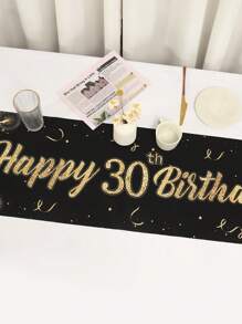 1 pieza Mantel de poliéster para cumpleaños en color negro y dorado, Cubremantel para mesa para decoración de fiesta de té de barbacoa de aniversario para hombres y mujeres. Decoración para cumpleaños de 90, 80, 70, 60, 50, 40 y 30 - oro negro - Ver 15