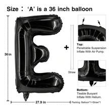 40英寸字母气球，生日、毕业、新年、周年纪念派对装饰，字母A B C D E F G H I J K L M N O P Q R S T U V W X Y Z，毕业、新年、周年纪念装饰（黑色），圣诞节、情人节 - 黑色 - 查看 7