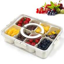 Bandeja de Serviço Dividida com Tampa e Alça - Contêiner Charcuterie de Caixa de Lanche 8 Compartimentos, Contêiner de Alimentos, Lancheira, Organizador de Lanche Transparente para Viagem, para Festas, Viagens, Piqueniques, Jogos Esportivos 1 pacote - Multicolorido - Visão 1