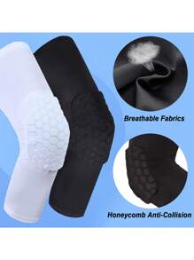 1pc Adult/Teenager Compressive, Sweat-Absorbent, Breathable Fabric Silicon Anti-Slip Extended Protective Knee Pad With Hexagonal Honeycomb Anti-Collision Design, Suitable For Outdoor Activities Such As Basketball, Football, Volleyball, Hiking, Running, Etc. Gym Accessories Knee Support Sports Knee Pads Gym Knee Pads - White - View 7