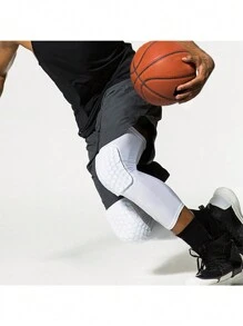 1pc Adult/Teenager Compressive, Sweat-Absorbent, Breathable Fabric Silicon Anti-Slip Extended Protective Knee Pad With Hexagonal Honeycomb Anti-Collision Design, Suitable For Outdoor Activities Such As Basketball, Football, Volleyball, Hiking, Running, Etc. Gym Accessories Knee Support Sports Knee Pads Gym Knee Pads - White - View 4