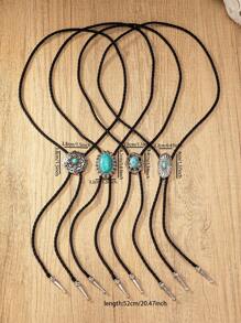 1入西部牛女孩風格藍色綠松石裝飾皮革繩項圈